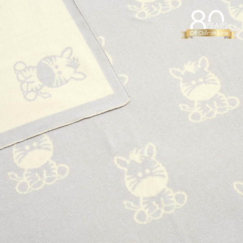 Clair de Lune Reversible Zebra Knitted Baby Blanket, Soft Safari
