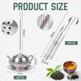 REFORUNG Pack of 6 Tea Strainer for Loose Tea Strainer Tea Infuser Made of 304 Stainless Steel Tea Filter Cup 4 Tea Infusers for Loose Tea with Chains and Tea Pad 2 Fine Mesh Tea Strainer Tea Strainer