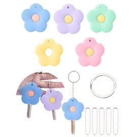 BEAMARKER 5Pcs Flower Key Covers Tags Cute Key Identifier Rings Labels Protector Soft Durable Phone Charm Home Apartment Accessories Backpacks Bags Decorations for Women Men