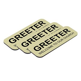 Greeter Welcome to Our Church 1 x 3" Name Tag, Brushed Gold (3 Pack)