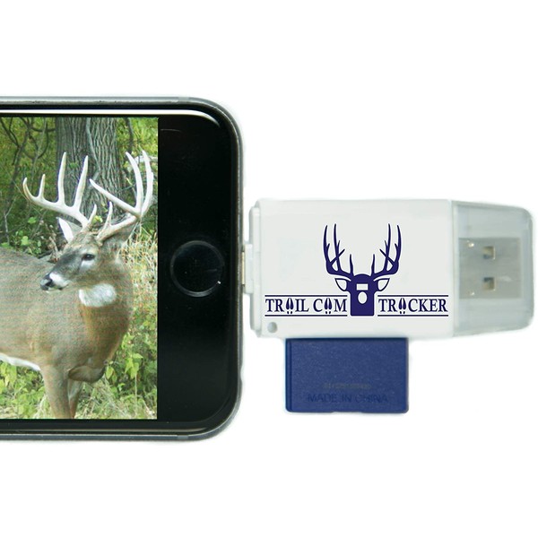 Trail Cam Tracker SD Card Reader for iPhone & Android Micro USB â Best & Fastest Game Camera Viewer â Deer Hunting Smartphone Memory Card Player - Free Case- Hunt Big Bucks