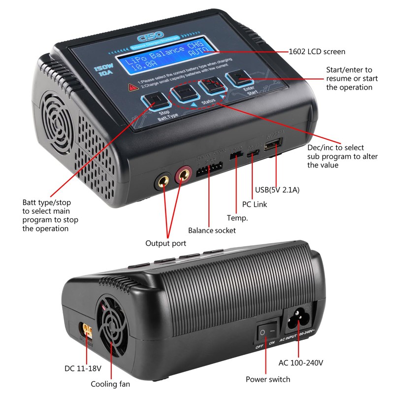 LiPo Battery Charger, 150W 10A Balance Fast Charger for RC