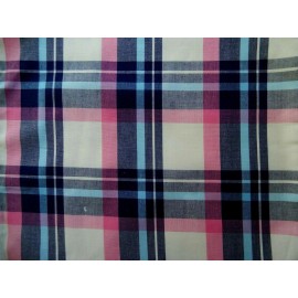 Umo Lorenzo White Blue Pink Plaid Cotton Pocket Square