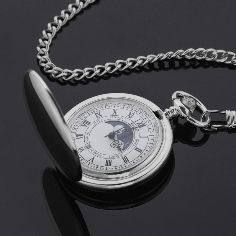 Alwesam Smooth Pocket Watch Moon Phase Calendar Roman Numerals Scale