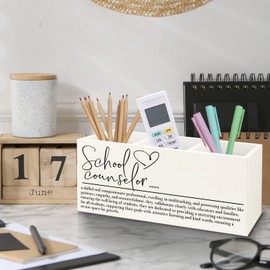 Yhtrg School Counselor Gifts Wooden Pen Pencil Holder for Desk, Appreciation Gifts for School Counselor Wood Makeup Brush Toothbrush Holder Organizer for Guidance Counseling Office