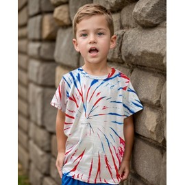 Kids Red White & Blue Tie Dye Style Shirts Boys Girls 4th of July USA American Flag Firecracker Tees Clothes Size 10