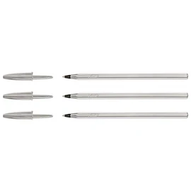 BIC Pack of 3 Crystal Limited Edition Ballpoint Pens Black Ink Silver Body