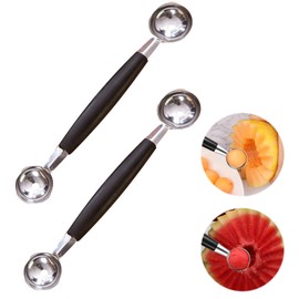2 PCS Double Sided Melon Baller, Round Melon Balls Fruit Baller Scoop Melon Baller Scoop Stainless Steel Melon Baller Melon Scoop Double Scoop Ice Cream Cone Double Dessert Scoop for Fruit Ice Cream