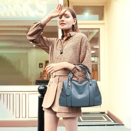 PORRASSO Elegant Handbag Women's Shoulder Bag Women Handbag Waterproof PU Leather Shoulder Bags Work Travel Date Boston Bag, blue, Elegant