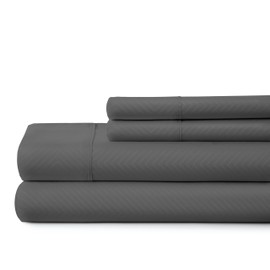 ienjoy Home 4 Piece Home Collection Premium Embossed Chevron Design Bed Sheet Set, King, Gray