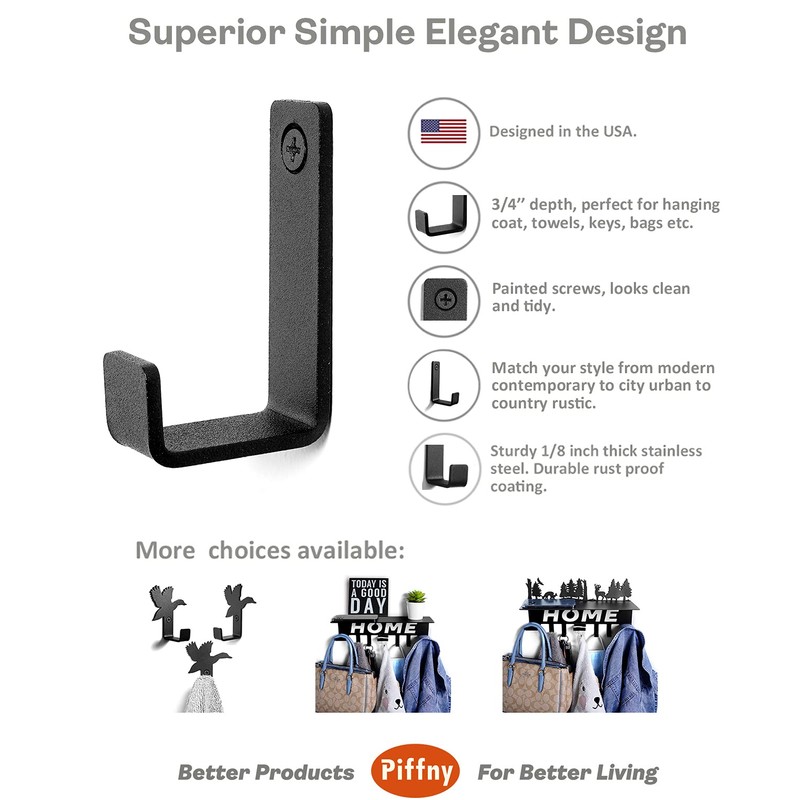 Piffny Robe & Towel Hook, 6 Pack Heavy Duty Stainless