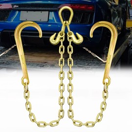 FITHOIST Grade 80 Chain V-Bridle | 5/16In x 2Ft Towing Chain Bridle with J Hooks and Grab Hooks | Bridle Transport Chain with 4,900LBS Safe Working Load | for Flatbed Truck Rollback Wrecker Carrier