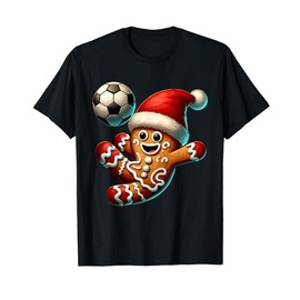 Gingerbread Plays Football Bike Kick Cookie Christmas T-Shirt, black