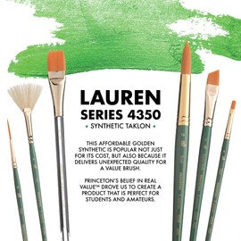 Princeton Artist Brush Co. Lauren Series 4350 - Short Handled Flat Shader Size 4 - Single Golden Synthetic Paintbrush for Watercolor and Acrylic Painting