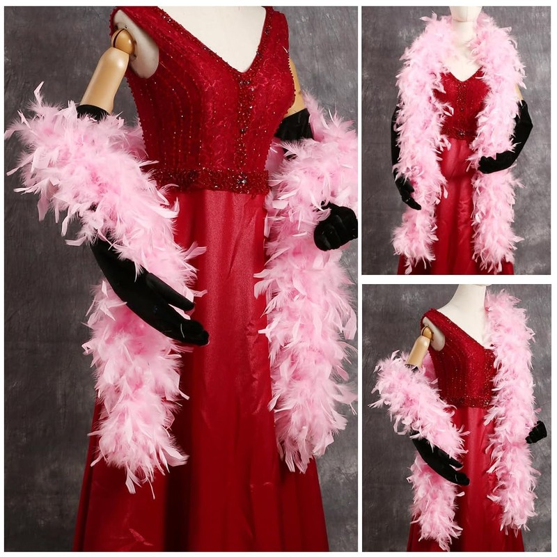 QIBZI Boas Decorative Feather Strips, Rose Red Turkey Feather Strips,