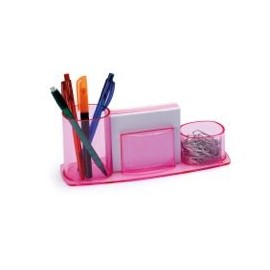 Acrimet Millennium Desktop Organizer Holder for Pen, Pencil, Clip, Paper and Desk Accessories (Plastic) (Paper Included) (Clear Pink Color)