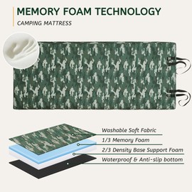 HomeMate CertiPUR-US Memory Foam Camping Mattress Pad Portable Roll Up Mattress for Adults Sleeping Mat Cot Mattress Pad Car Tent Floor Mattress Removable Waterproof Cover Travel Bag Guest Bed