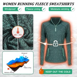 Soneven Women Thermal Fleece Sweatshirt Half Zip Thumbholes Winter Long Sleeve Pullover Tops Mock Neck Workout Running Jacket(123-Green, Large)