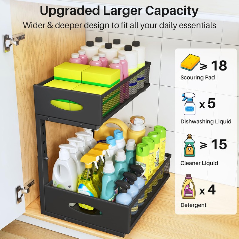 Under Sink Organizer, 2 Pack 2 Tier Pull Out Under