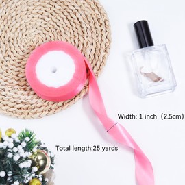 Hiswan Pink Ribbon for Gift Wrapping, 1 inch Polyester Satin Hair Ribbon for Flower Bouquet, Weeding Decoration, Baby Shower, Crafts Bows Fabric Christmas Ribbons 25 Yards