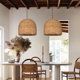 Arturesthome 1 Light Coastal Boho Chandeliers for Dining Room Woven Pendant Light Fixture Wicker Pendant Lamp for Living Room Entryway Hallway Bedroom 15.7"*11.8"