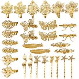 inSowni 30 Pack/15 Pairs Gold Metal Alligator Hair Clips Barrettes Bobby Pins Leaf Flower Butterfly Decorative Accessories for Women Girls