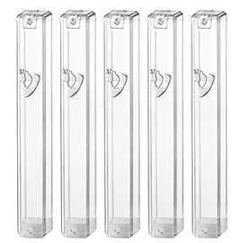 SUPER STAM MEZUZAH CASE Holder Plastic Silver shin Rectangle Shape 6.3/4 INCH -17.5x2x2 c''m Waterproof Rubber Cork lot of 5 (Clear, 15 (for 15 cm Scroll))