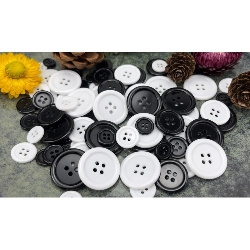 wennuo 100Pcs Sewing Buttons,Round Black 4-Hole Craft Buttons,5 Perfect Sizes