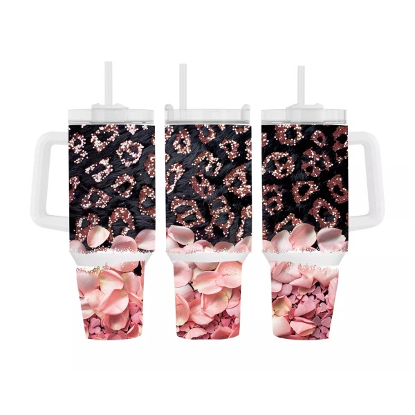 Unbranded Cheetah print with glitter and flower petals40oz Quencher Tumbler
