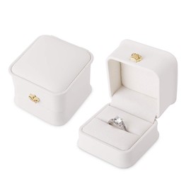 iSuperb 2 Pcs White Ring Box Couple Proposal PU Leather Ring Boxes Engagement Jewelry Gift Box Jewelry Display Case for Wedding Christmas Anniversary (White ring box)