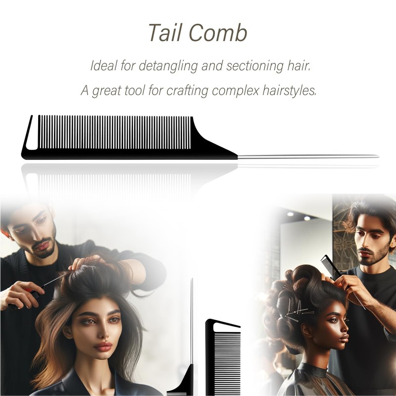 Kootinn 3-Piece Hair Styling Comb Set: Teasing Brush, Rat Tail