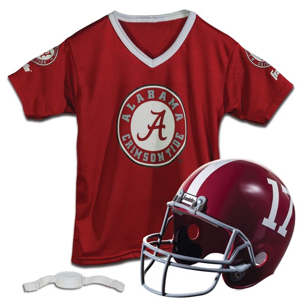 Franklin Sports Alabama Crimson Tide Kids College Football Uniform Set - NCAA Youth Football Uniform Costume - Helmet, Jersey, Chinstrap Set - Youth M