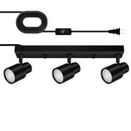 Plug-in Track Lighting LED, Track Light Fixtures Ceiling, Black Plug in Wall Lights with 14.8ft Cord, 3 Way Ceiling Spotlight for Kitchen, Rotatable Light Head for Bedroom Hallway(GU10 Socket,NO Bulb)