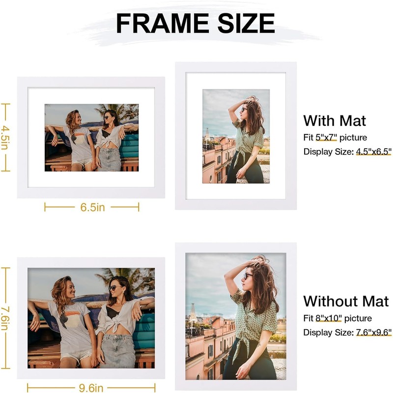smiry Picture Frame 8x10, Display Pictures 5x7 with Mat or