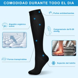 Calcetas de Compresión para Mujeres y Hombres, Calcetines de Compresión Graduados de 15-20 mmhg, Medias de Compresion Largos para Deportivo, Circulación, Varices, Correr, Enfermeras 3 Pares, 35-38.5