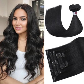 Ukira Black Hair Extensions for Women Clip in, 22 Inch 70g 7pcs Natural Black Clip in Hair Extensions Human Hair, Soft Silky Stright Remy Human Hair Clip ins for Women Rallonge Cheveux Humain