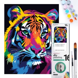 COLORDEMY 2-in-1 Paint by Numbers Kit - Rolled Canvases (20x25cm & 20x20cm), 16 Colours, Brushes & Paints Included - Fun for Adults & Kids, Perfect for Parties or Group Painting (Tiger Design)