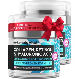 SimplyVital Anti-Aging Collagen Retinol Cream for Face, Neck & Décolleté with Hyaluronic Acid - Made in USA, Daily Collagen, Retinol & Hyaluronic Acid Cream, 2-Pack