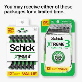 Schick Xtreme 3 Original Sensitive Disposable Razors for Men | Disposable Mens Razors for Shaving Sensitive Skin, 12ct