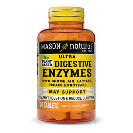 MASON NATURAL Plant Based Ultra Digestive Enzymes with Bromelain, Lactase, Papain & Protease - Supports Healthy Digestion & May Reduce Bloating, 60 Capsules