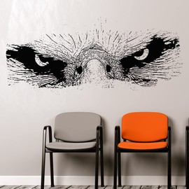 Eagle Eyes Wall Decal. Stare Down Home Decor. (Black) 26in Tall X 60in Wide. #5517s