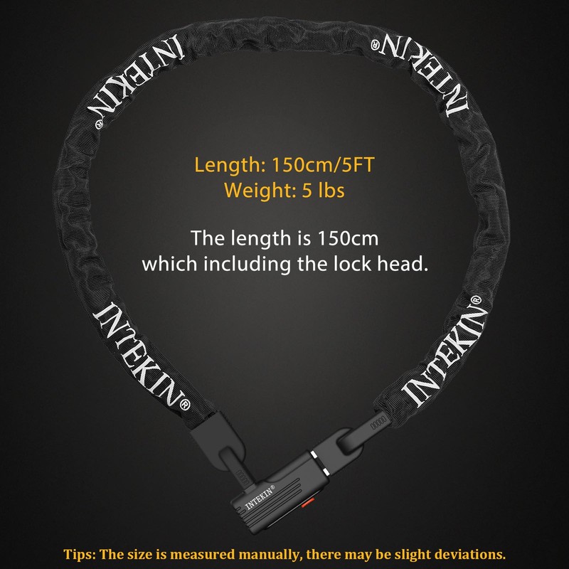 INTEKIN Anti-Theft Heavy Duty Bike Lock, 5FT, Black, Key Lock,