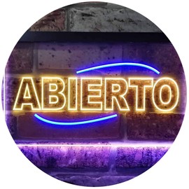 Abierto Restaurant Open Shop Illuminated Dual Color LED Neon Sign Blue & Yellow 12" x 8.5" st6s32-i0535-by
