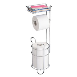 mDesign Steel Toilet Paper Holder with Storage Shelf - Concerto Collection - Chrome - Holds 3 Rolls
