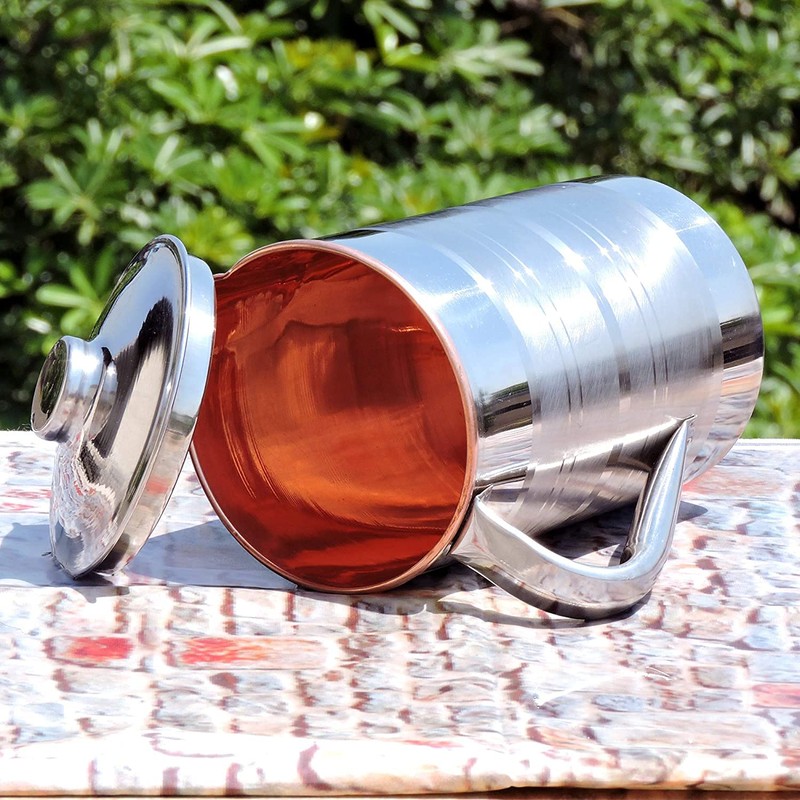 Stainless Steel and Copper Pitcher with Lid | Heavy Duty