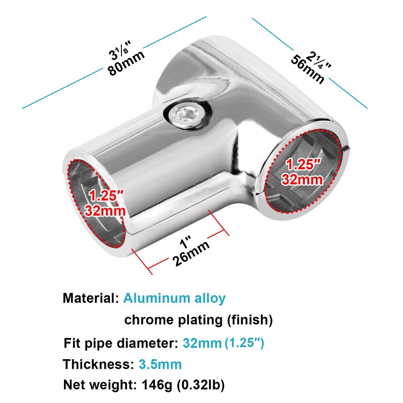 eoere 6 Sets T Pipe Clamp Connector, Fits 1-1/4"(1.25" OD)