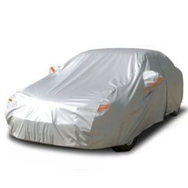 SEAZEN Car Cover 6 Layers, Waterproof Sedan Car Cover with Zipper Door, Snowproof/UV Protection/Windproof, Universal Car Covers Breathable Fabric with Cotton (201" to 209")