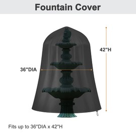 Outdoor 48"x61" Garden Fountain Cover, Heavy Duty Waterproof Bird Bath Cover, Fountain Cover with Locking Drawstring for Winter, Black