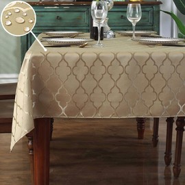 SASTYBALE Jacquard Tablecloth Gold Damask Fabric Table Cloth, Water Resistant & Wrinkle Free Polyester Table Cover for Kitchen Dining Tabletop Use (Rectangle/Oblong, 60" x 84" (6-8 Seats), Gold)