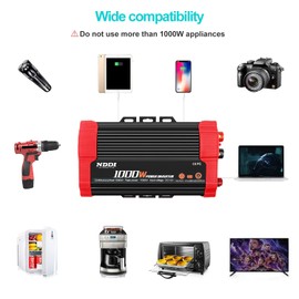 NDDI POWER 1000W Car Power Inverter, DC 12V to AC 110V Car Inverter with Dual AC Outlets and Dual 3.1A Quick Charging USB Port Car Adapter